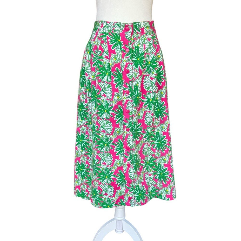 EUC Vintage Lilly Pulitzer Midi Skirt Pink & Green 80s core